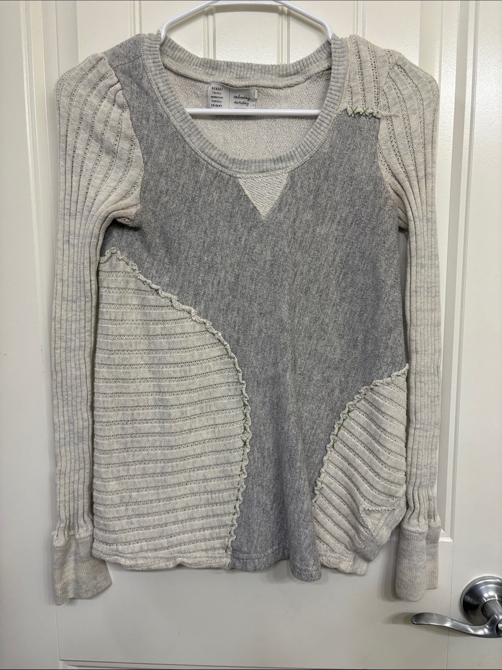 Saturday Sunday Anthropologie Cozy Two-Tone Crewneck Sweater - Gray & Cream